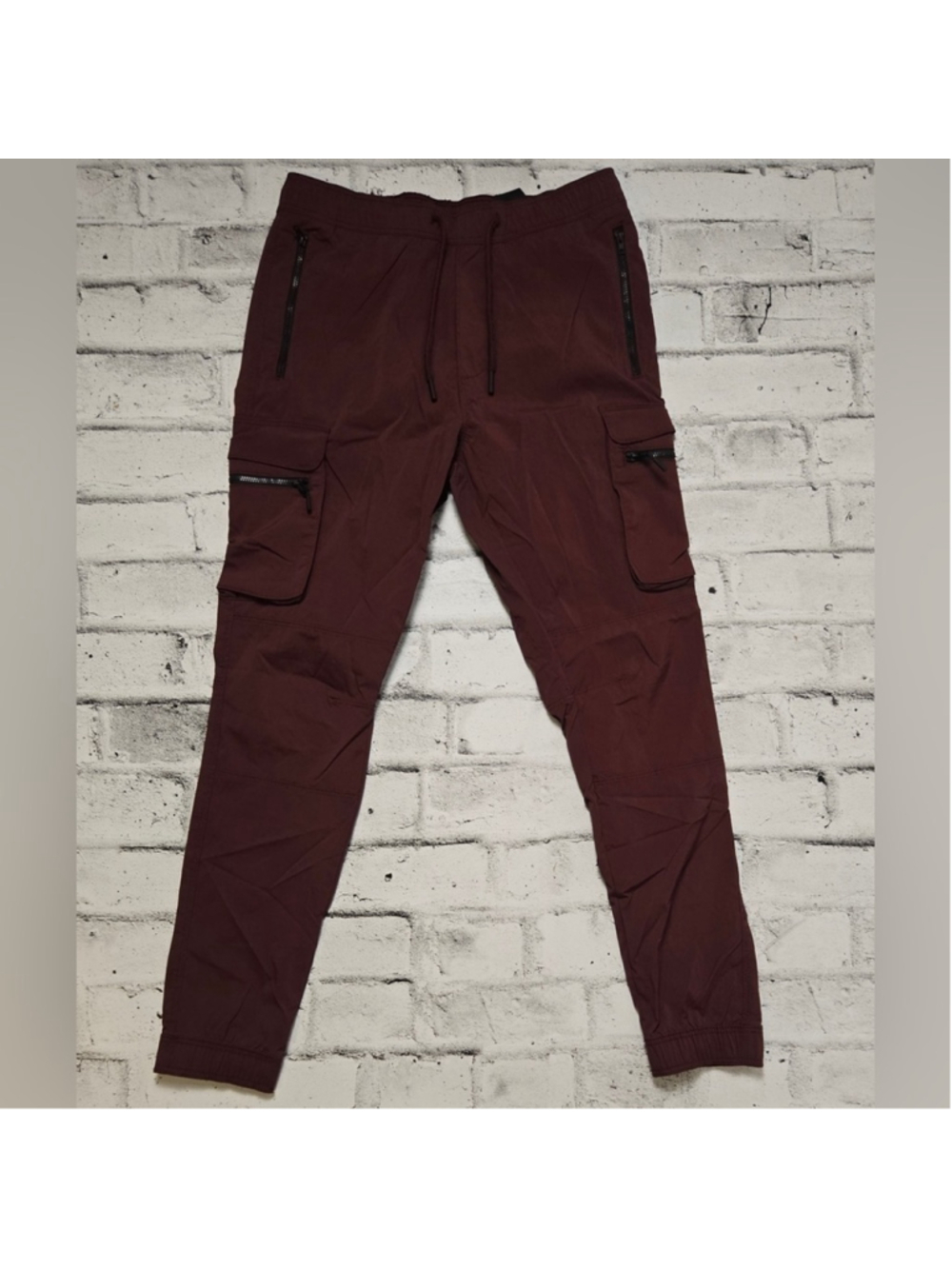 H&M Burgundy Cargo Joggers Mens Small Tapered Streetwear Pants